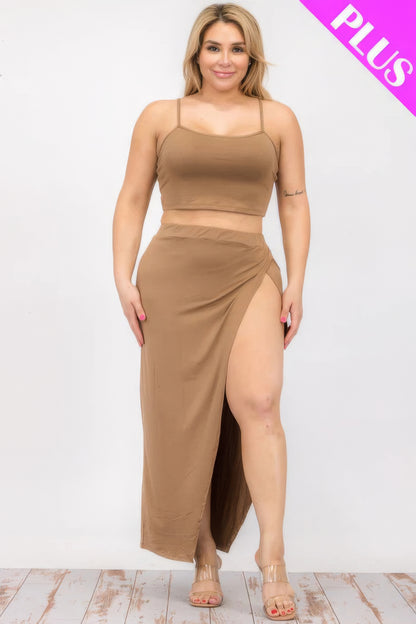 Plus Size Crop Cami & Split Thigh Maxi Skirt Set